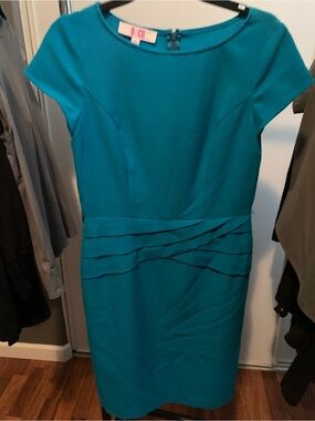 Teal Cap-Sleeve Sheath Dress